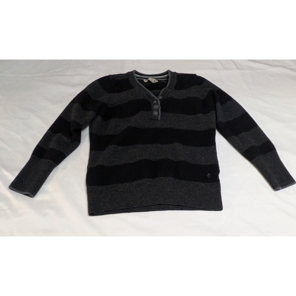 Smartwool Sweater Womens XL Gray Black Striped Merino Wool Henley V-Neck